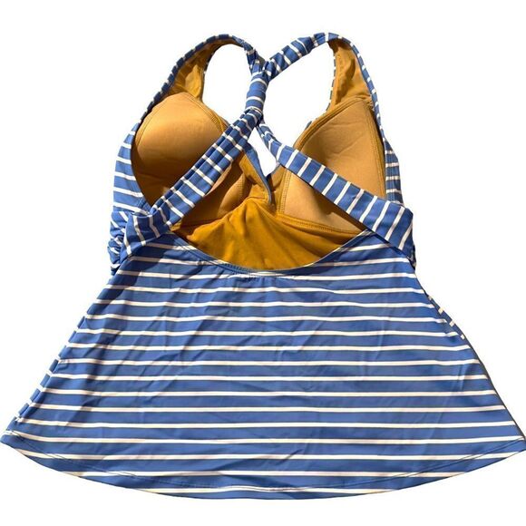 L.L. Bean Blue White Striped Twisted Front Crossed Back Tankini Top MEDIUM - Picture 8 of 16